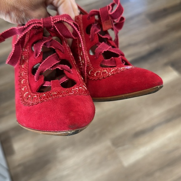 Authentic Moschino Red Suede Lace Up Bootie - Picture 7 of 12